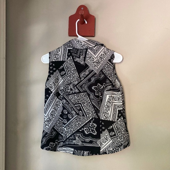 Vintage Giorgio Fiozlini Black & White Bandana Print Collared Tank Top S - Picture 4 of 6